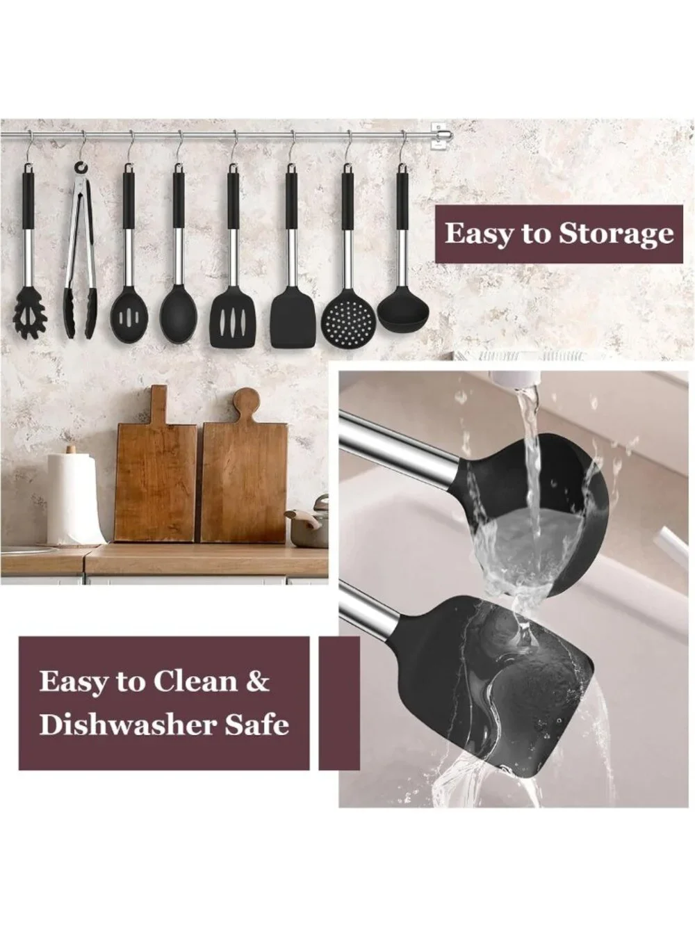 8-Piece Silicone Kitchen Utensils Set, Heatproof Nonstick Tools for Cooking